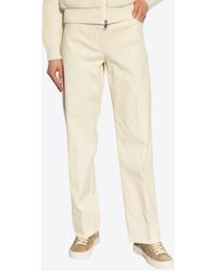 Moncler - Logo Patch Gabardine Straight-Leg Pants - Lyst