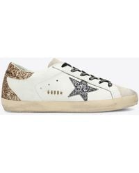 Golden Goose - Super-Star Leather Sneakers With Glittered Star - Lyst
