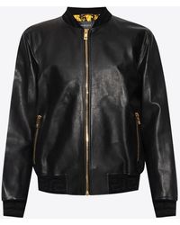Versace - Zip-Up Leather Bomber Jacket - Lyst