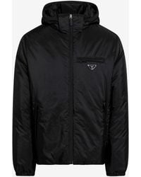 Prada - Triangle Logo Padded Jacket With Removable-Hood - Lyst