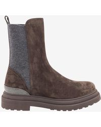 Brunello Cucinelli - Monili Embellished Suede Ankle Boots - Lyst