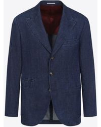 Brunello Cucinelli - Single-Breasted Denim Blazer - Lyst