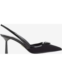 Prada - 70 Triangle Logo Leather And Mesh Slingback Pumps - Lyst