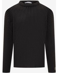 Versace - Buckle Detail Rib-Knit Sweater - Lyst