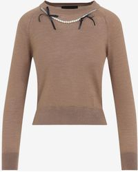 Simone Rocha - Pearl-Embellished Bow-Detailed Knitted Sweater - Lyst