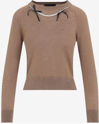 Simone Rocha - Pearl-Embellished Bow-Detailed Knitted Sweater - Lyst