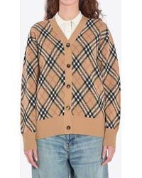 Burberry - Checked Button-Up Cardigan - Lyst