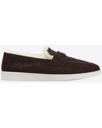 Prada - Suede Shearling Loafers - Lyst