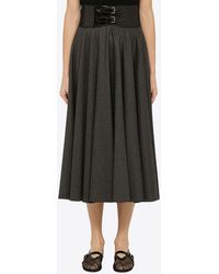Alaïa - Pleated Wool Midi Skirt - Lyst