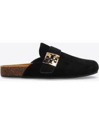 Tory Burch - Mellow Logo Plaque Suede Flat Mules - Lyst