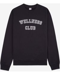 Sporty & Rich - Black Flocked Wellness Club Sweatshirt In Cotton - Lyst