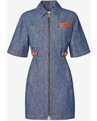 Fendi - Logo Patch Chambray Denim Mini Dress - Lyst
