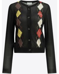 Ganni - Argyle Diamond Knit Cardigan - Lyst