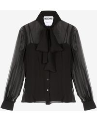 Moschino - Sheer Silk Blouse With Scarf Detail - Lyst