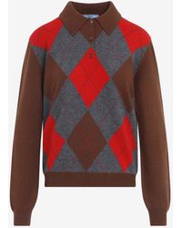 Prada - Argyle Knit Cashmere Polo Sweater - Lyst