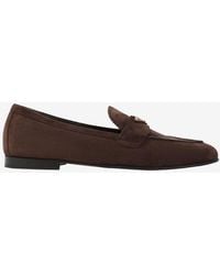 Prada - Triangle Logo Suede Loafers - Lyst