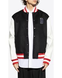 Balmain - Wool And Faux Leather Varsity Bomber Jacket - Lyst