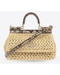 Dolce & Gabbana - Small Sicily Woven-Raffia Shoulder Bag - Lyst