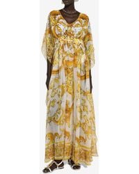 Dolce & Gabbana - Majolica Print Silk Chiffon Maxi Dress - Lyst