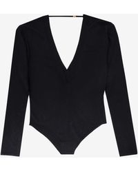 Saint Laurent - V-Neck Long-Sleeved Bodysuit - Lyst