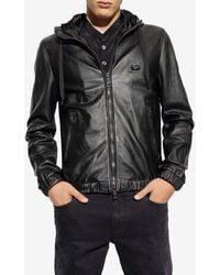 Dolce & Gabbana - Zip-Up Hooded Leather Jacket - Lyst