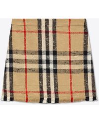 Burberry - Pleated Check Wool Mini Skirt - Lyst