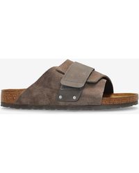 Birkenstock - Kyoto Logo Embossed Mix Leather Slides - Lyst