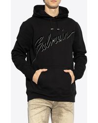 Balmain - Flocked Logo Hooded Sweatshirt - Lyst