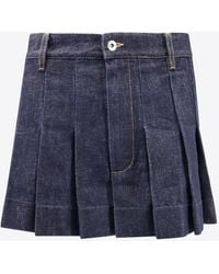 Bottega Veneta - Pleated Mini Denim Skirt - Lyst