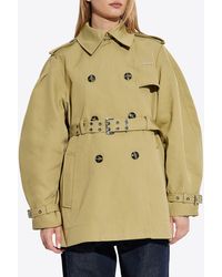 Ganni - Double-Breasted Belted Short Trench Coat - Lyst