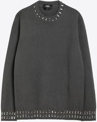 Fendi - Crystal Embellished Wool Sweater - Lyst