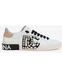Dolce & Gabbana - Portofino Low-Top Sneakers With Embellished Dg Logo - Lyst