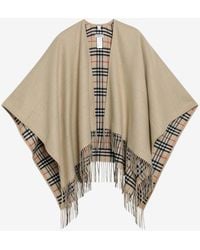 Burberry - Reversible Wool Check Fringed Cape - Lyst
