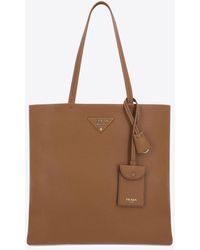 Prada - Triangle Logo Leather Tote Bag - Lyst