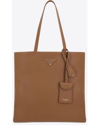 Prada - Triangle Logo Leather Tote Bag - Lyst