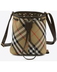 Burberry - Check Canvas Bucket Bag - Lyst