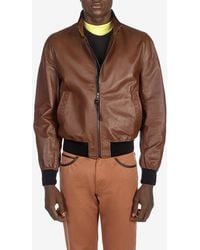 Ferragamo - Zip-Up Leather Bomber Jacket - Lyst