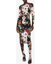 Dolce & Gabbana - Sleeved Rose Garden Print Midi Dress - Lyst