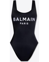 Balmain - Logo Embroidered One-Piece Swimsuit - Lyst