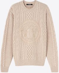 Versace - Medusa Cable Knit Wool Sweater - Lyst