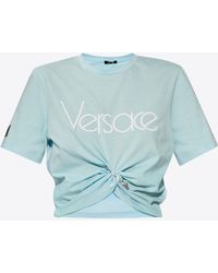 Versace - Logo Cropped T-Shirt With Safety Pin - Lyst
