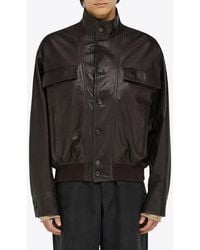 Ferragamo - High-Neck Grained Leather Jacket - Lyst