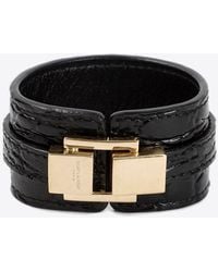 Saint Laurent - Croc-Embossed Leather Bracelet - Lyst