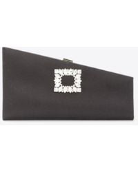 Roger Vivier - Asymmetrical Crystal Buckle Satin Clutch - Lyst