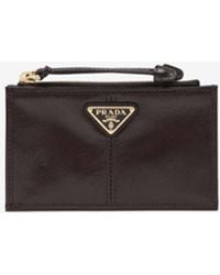 Prada - Triangle Logo Zip Leather Cardholder - Lyst