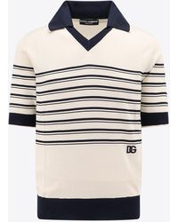 Dolce & Gabbana - Striped Silk V-Neck Polo T-Shirt - Lyst