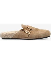 Tory Burch - Mellow Logo Shearling Flat Mules - Lyst