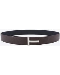 Tom Ford - T Buckle Grained Leather Reversible Belt - Lyst