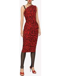 Dolce & Gabbana - Leopard Print One-Shoulder Midi Dress - Lyst