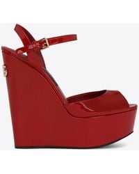 Dolce & Gabbana - Bianca 105 Patent Leather Wedge Sandals - Lyst